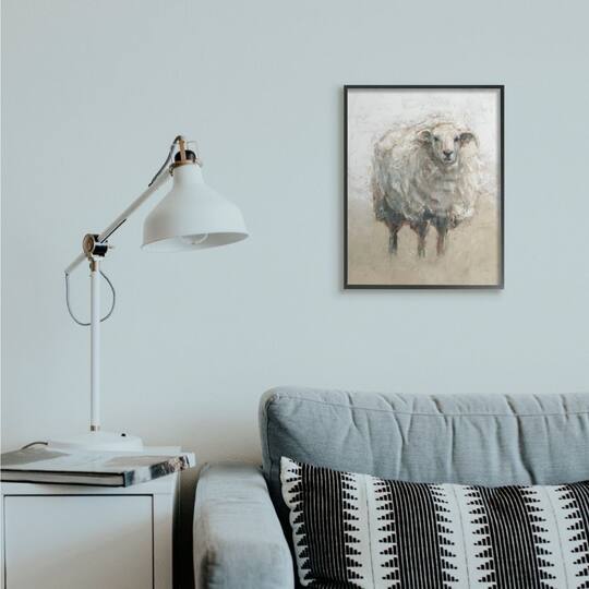 Stupell Industries Fluffy Sheep Farm Animal Beige Tan Painting Framed Wall Art